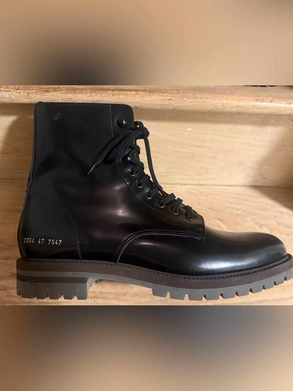 NEW Unworn Common Projects Men’s Calfskin Leather Combat Boots (Black 47IT/14US)